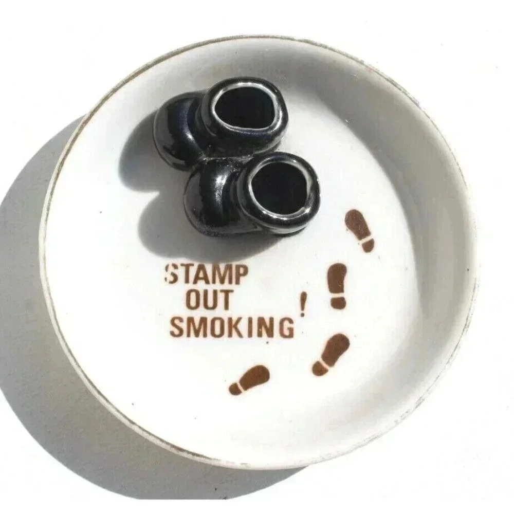 Vintage Funny STAMP OUT SMOKING Boots / Shoes Cigarettes Smoke Butt Ashtray